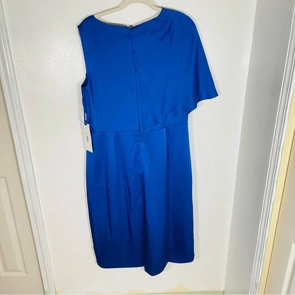 NWT Theia Candace Faux Wrap Cocktail Dress Blue Satin - Picture 8 of 9